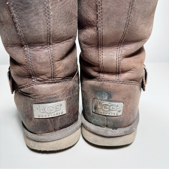 Ugg  Rare Kensington Wax Brown Sheepskin ShearlingBuckle  Boots - Picture 7 of 16